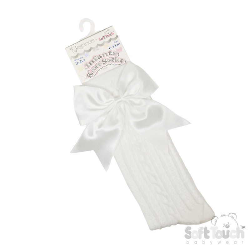 Cream 'Elegance' Knee Length Socks w/Satin Bow : S350-C