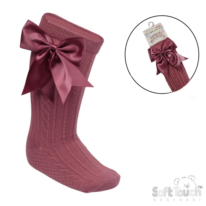 Dusty Pink'Elegance' Knee Length Socks w/Satin Bow : S350-DP