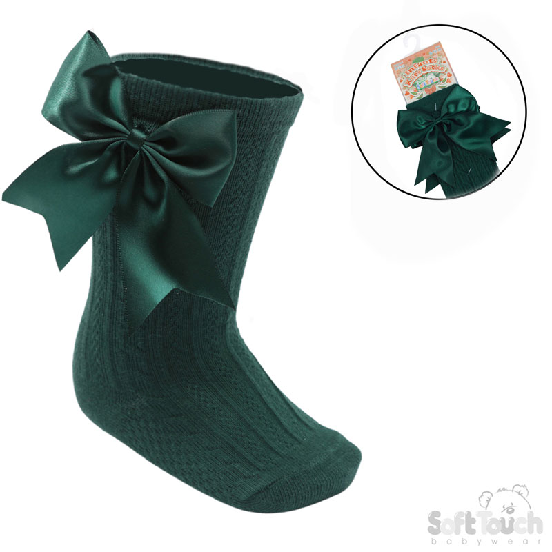 Green 'Elegance' Knee Length Socks w/Satin Bow : S350-GRN