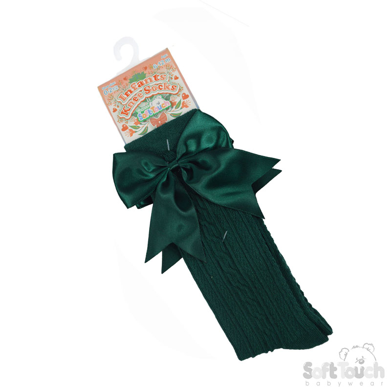 Green 'Elegance' Knee Length Socks w/Satin Bow : S350-GRN