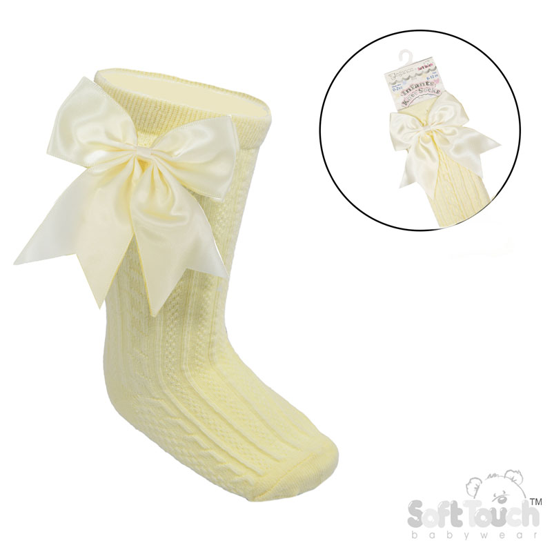 Baby Lemon 'Elegance' Knee Length Socks w/Satin Bow : S350-LEM