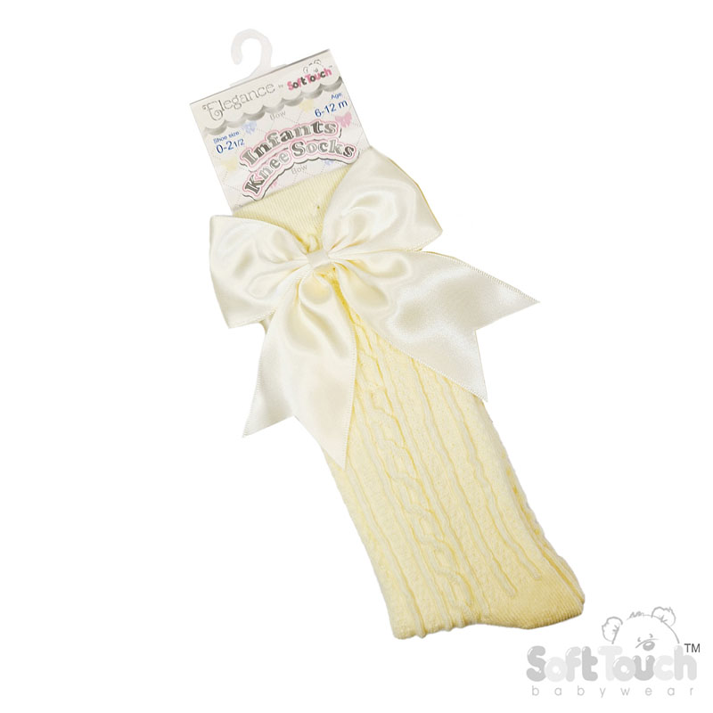 Baby Lemon 'Elegance' Knee Length Socks w/Satin Bow : S350-LEM