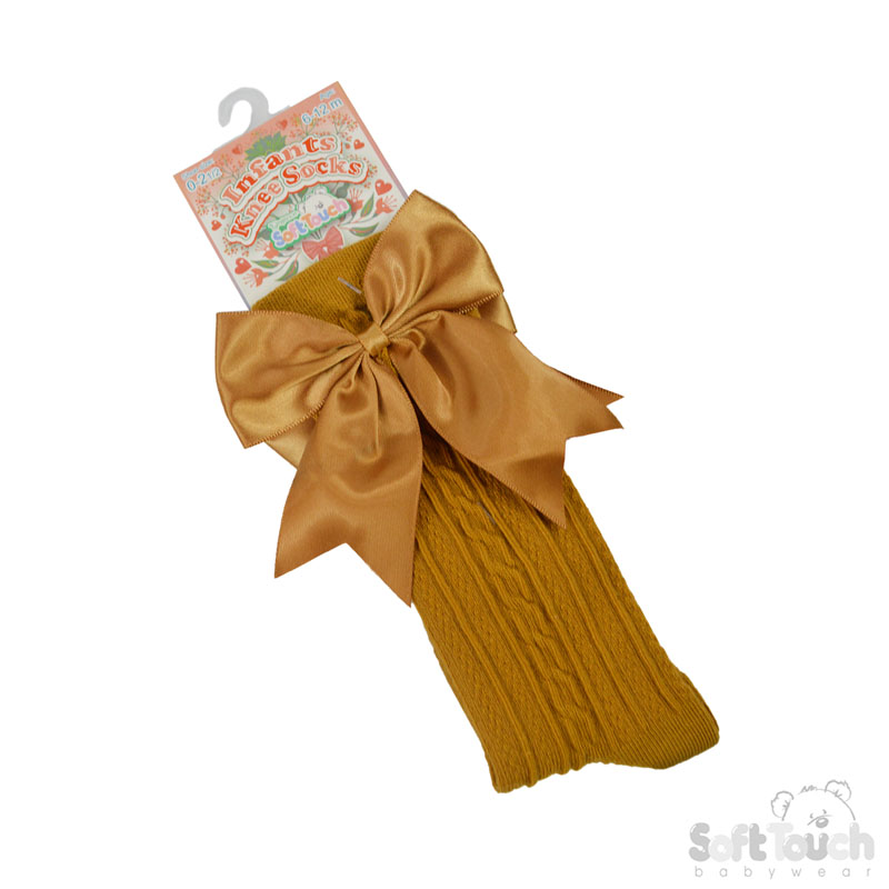 Mustard 'Elegance' Knee Length Socks w/Satin Bow : S350-M