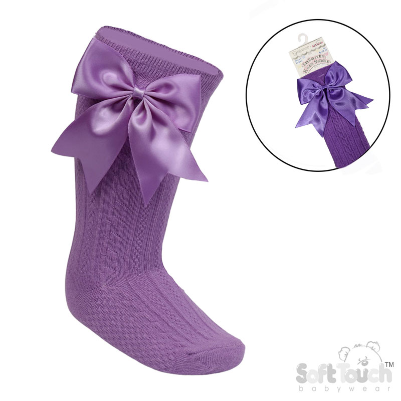 Plum 'Elegance' Knee Length Socks w/Satin Bow : S350-PL