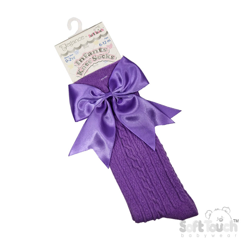 Plum 'Elegance' Knee Length Socks w/Satin Bow : S350-PL