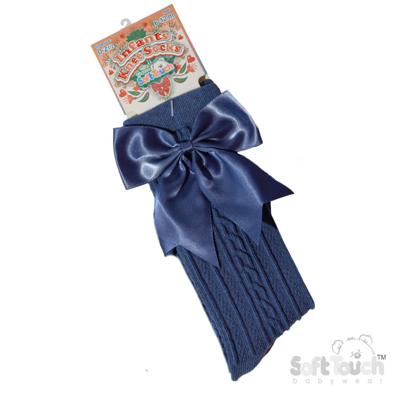 Steel Blue 'Elegance' Knee Length Socks w/Satin Bow : S350-SB