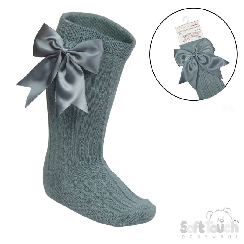 Sage Green 'Elegance' Knee Length Socks w/Satin Bow : S350-SG
