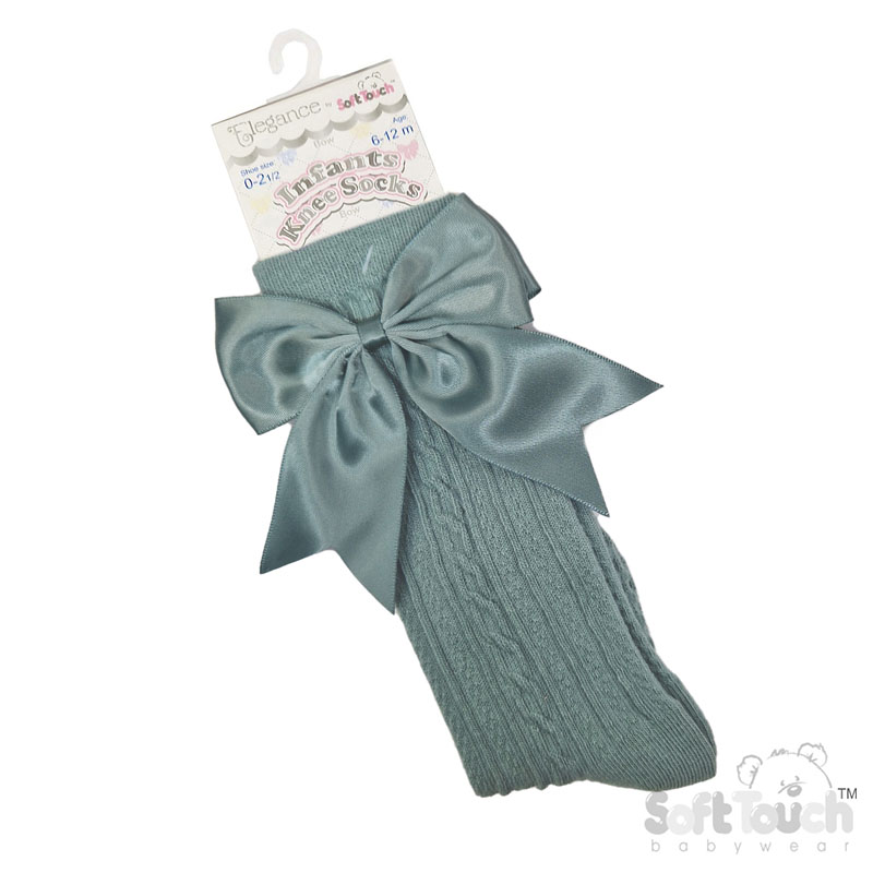 Sage Green 'Elegance' Knee Length Socks w/Satin Bow : S350-SG