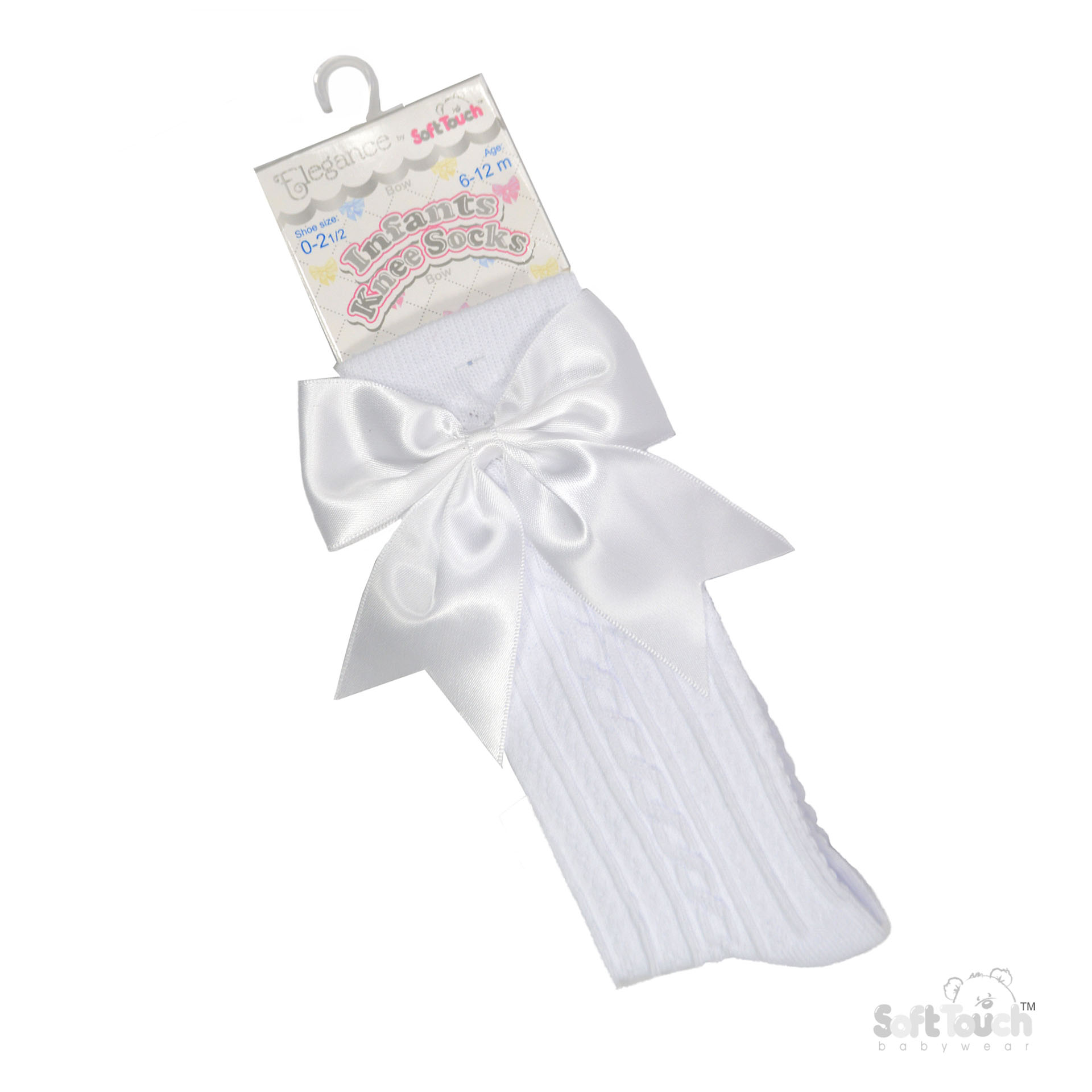 White 'Elegance' Knee Length Socks w/Satin Bow : S350-W