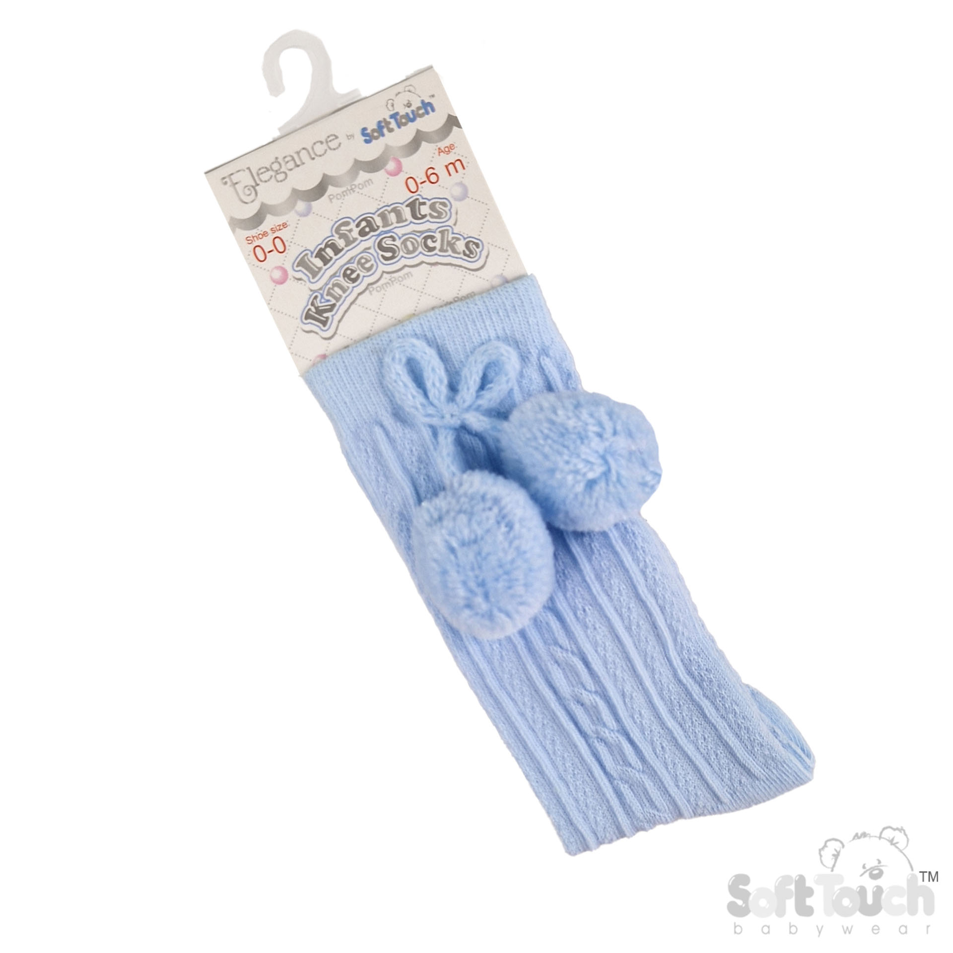 Blue 'Elegance' Knee Length Socks w/Pom Pom : S355-B-06