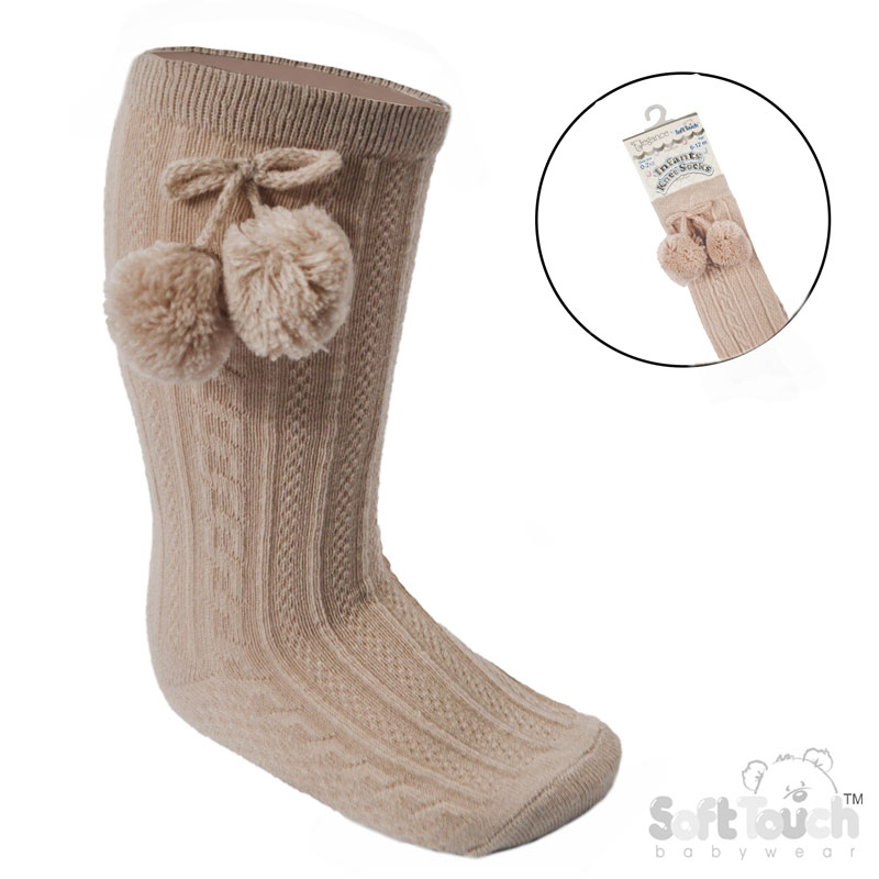 Coffee 'Elegance' Knee Length Socks w/Pom Pom : S355-COF