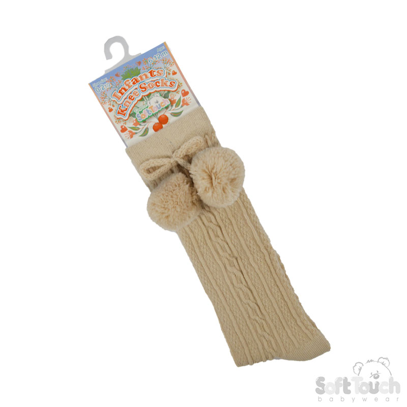 Coffee 'Elegance' Knee Length Socks w/Pom Pom : S355-COF