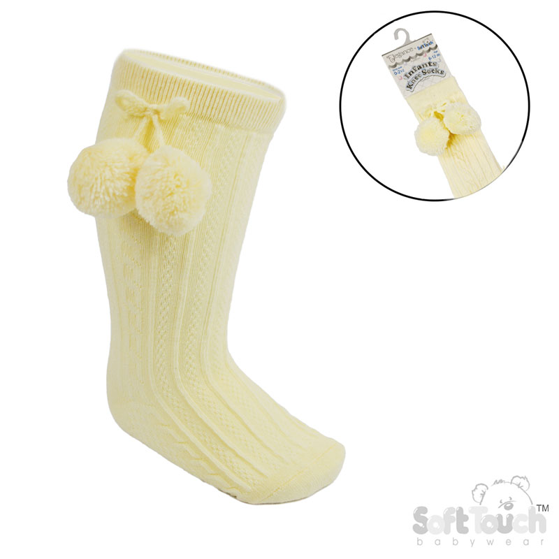 Lemon 'Elegance' Knee Length Socks w/Pom Pom : S355-LEM
