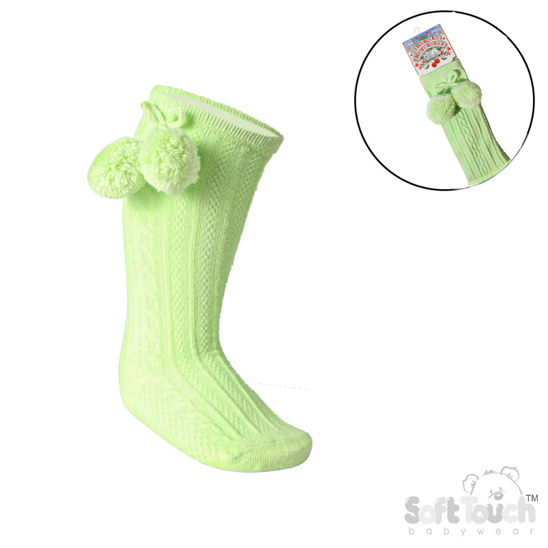 Mint 'Elegance' Knee Length Socks w/Pom Pom : S355-MI