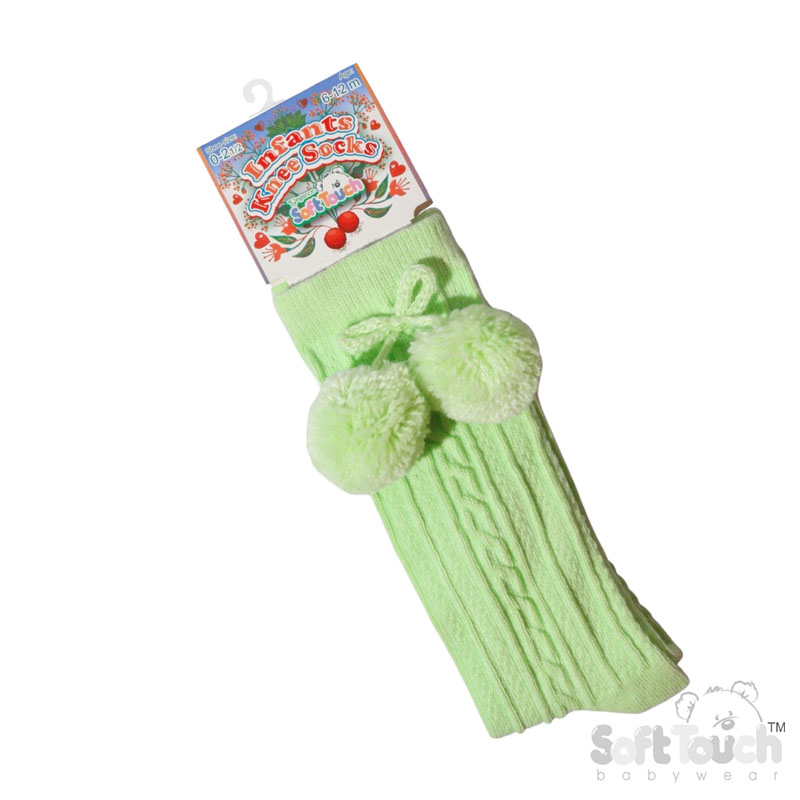 Mint 'Elegance' Knee Length Socks w/Pom Pom : S355-MI