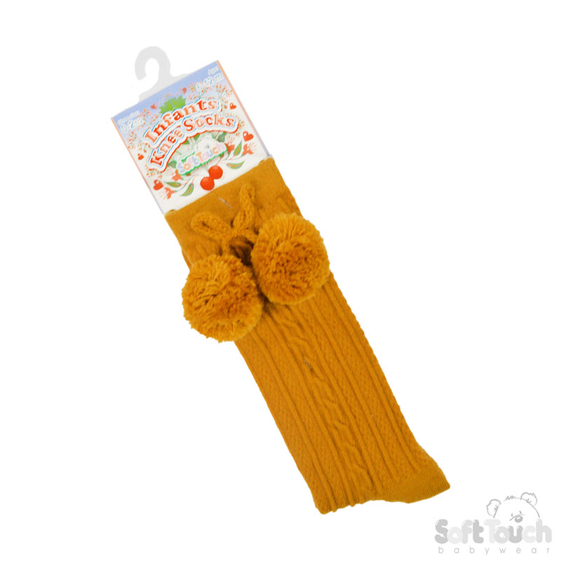 Mustard 'Elegance' Knee Length Socks w/Pom Pom : S355-M