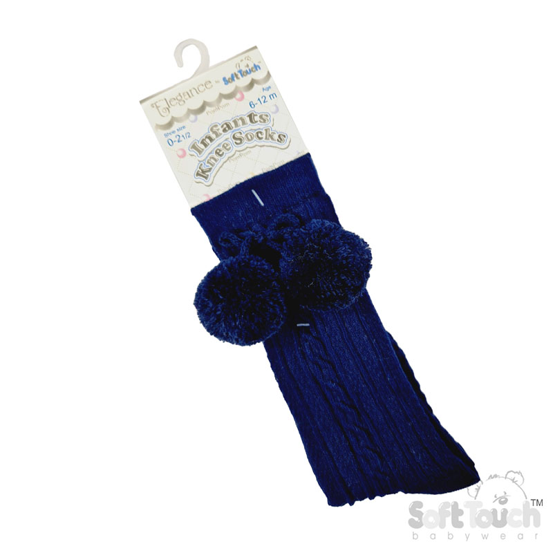 Navy 'Elegance' Knee Length Socks w/Pom Pom : S355-N
