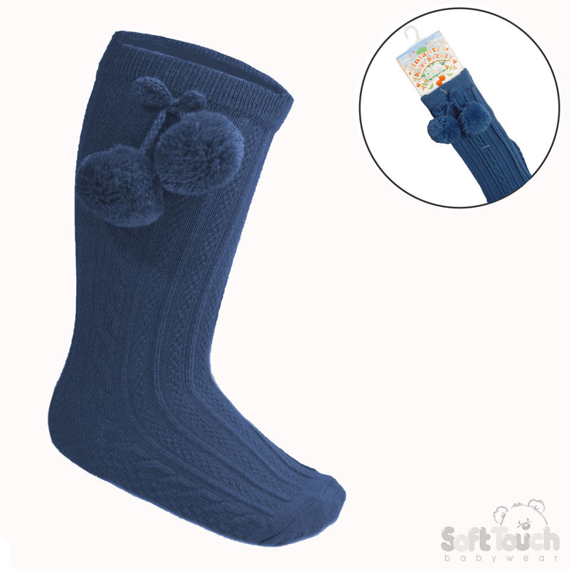 Steel Blue 'Elegance' Knee Length Socks w/Pom Pom : S355-SB