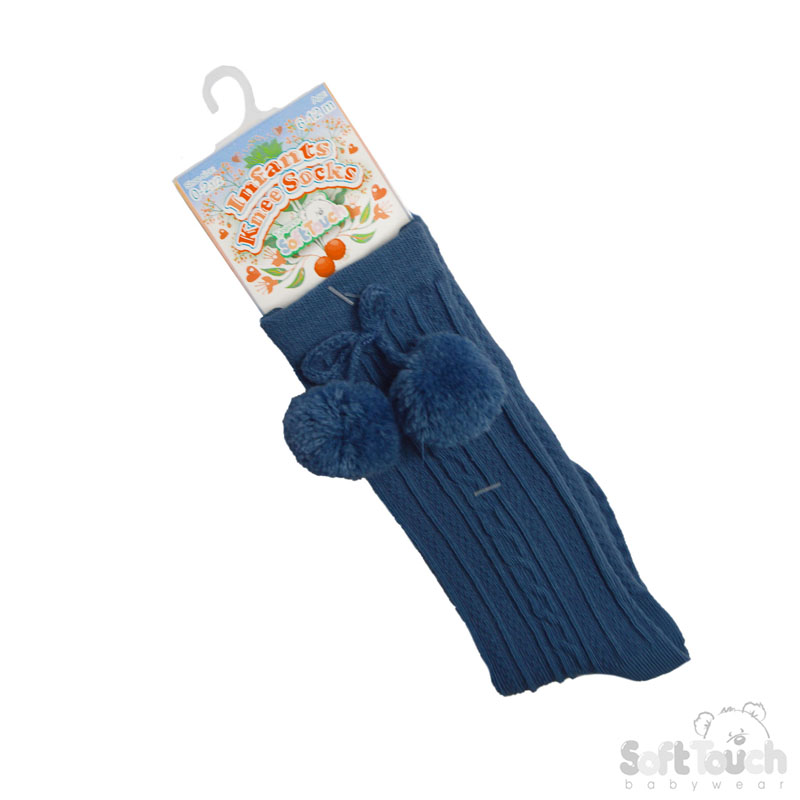 Steel Blue 'Elegance' Knee Length Socks w/Pom Pom : S355-SB