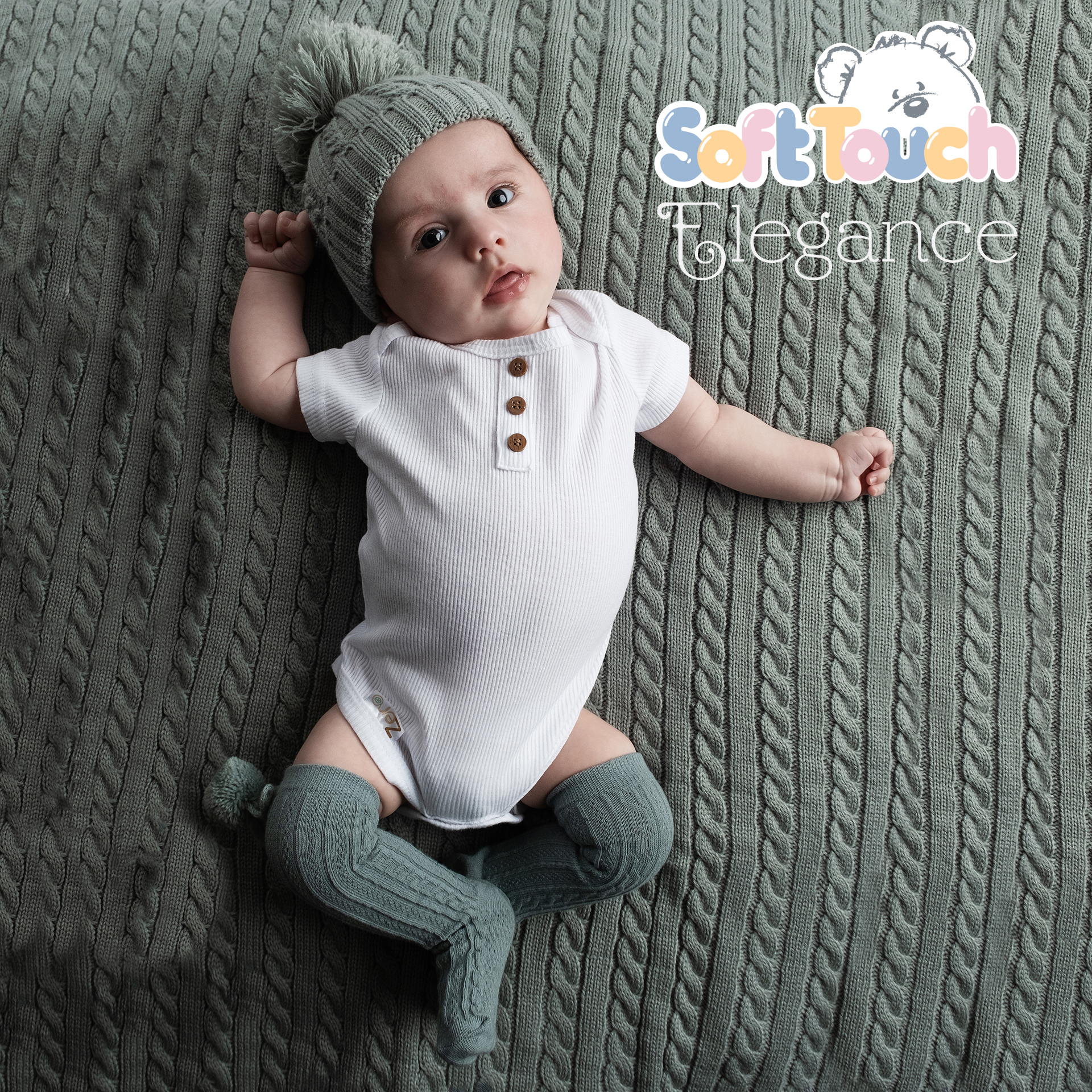 Sage Green 'Elegance' Knee Length Socks w/Pom Pom : S355-SG