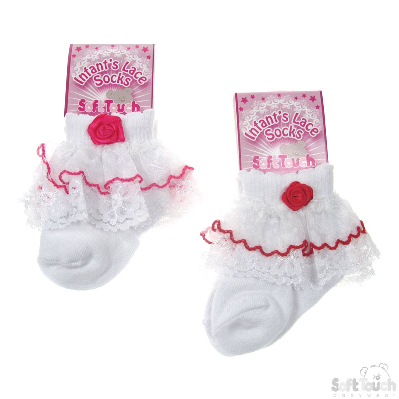 White  Socks W/Double Lace & Rose No. S36