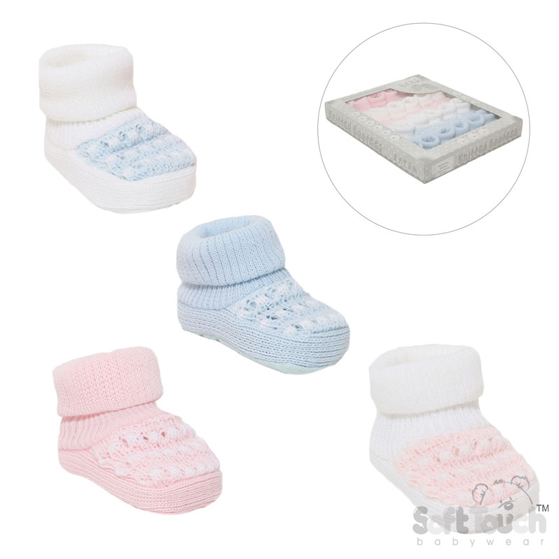 Pink/ Blue W/White Acrylic Baby Bootees No.S402