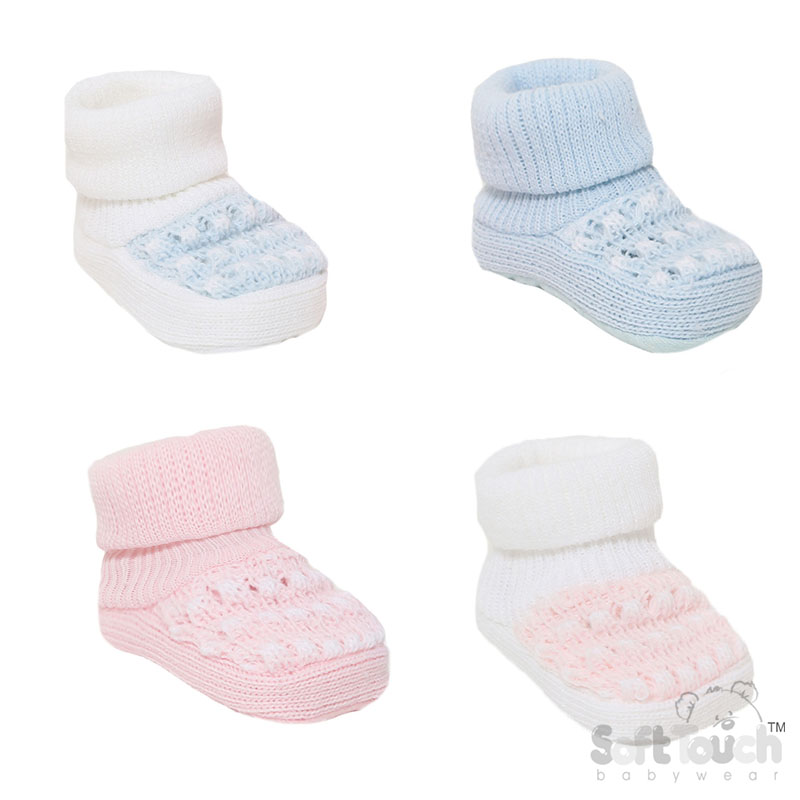Pink/ Blue W/White Acrylic Baby Bootees No.S402