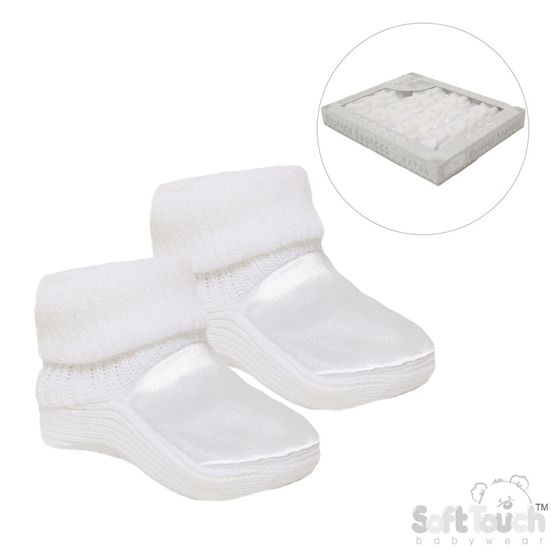 White Acrylic/Satin Baby Bootees No. S404-W