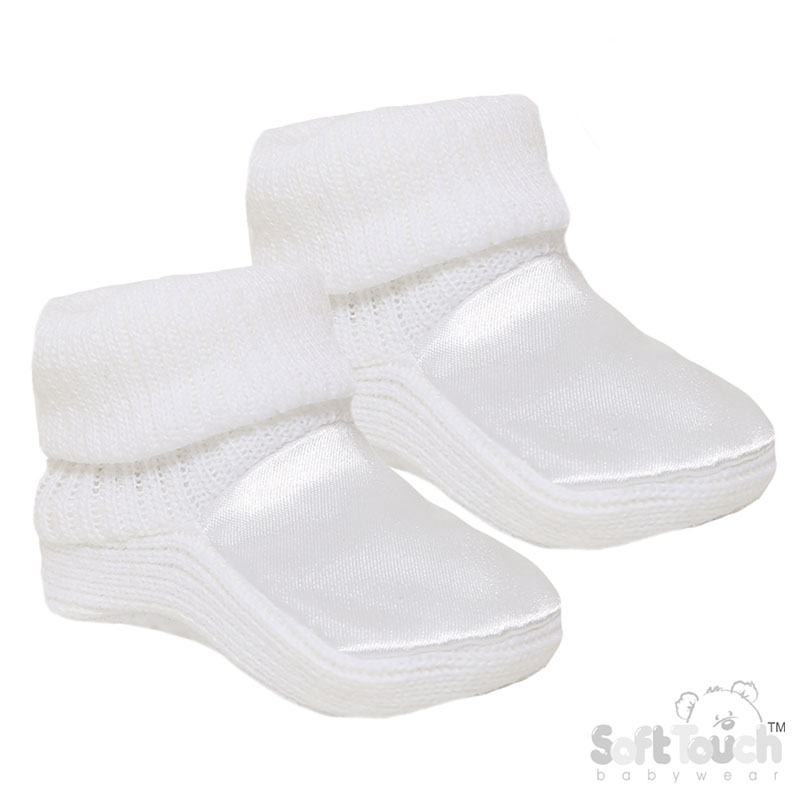 White Acrylic/Satin Baby Bootees No. S404-W
