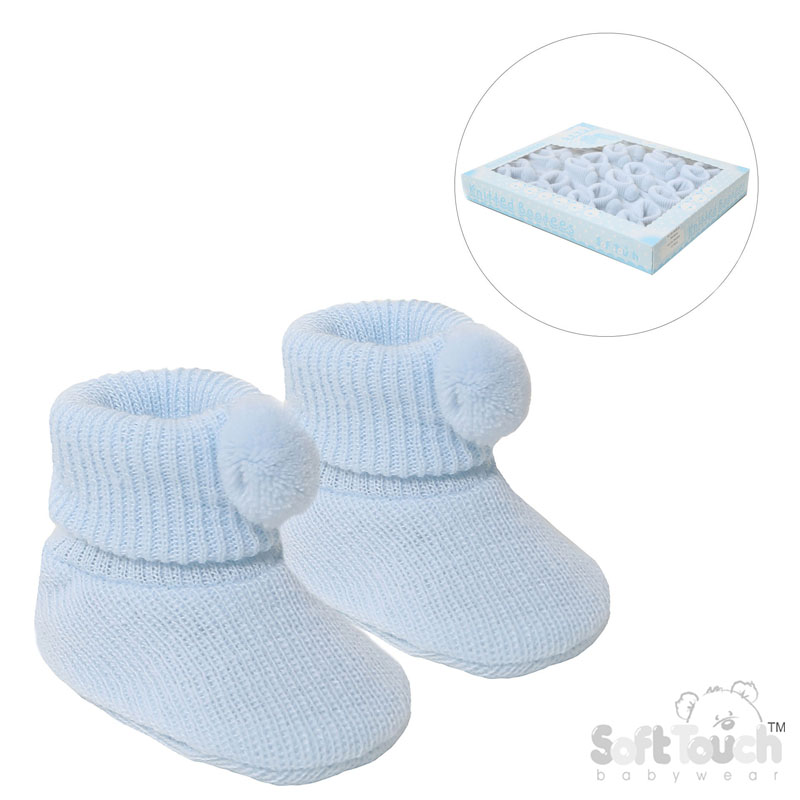 Blue Acyrlic Bootees W/Pom Pom No. S408-B