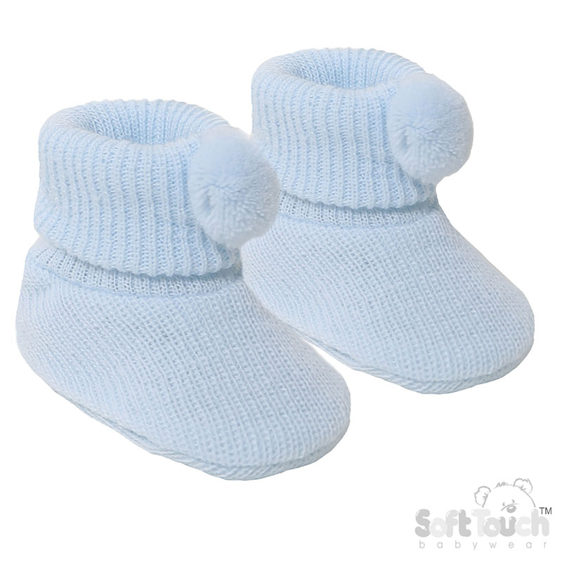 Blue Acyrlic Bootees W/Pom Pom No. S408-B