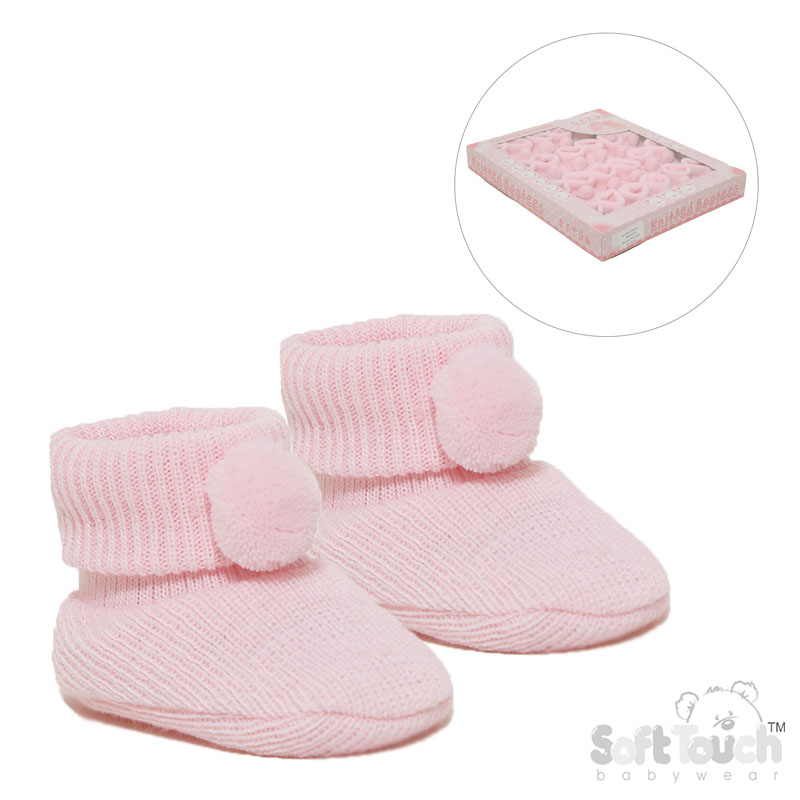 Pink Acyrlic Bootees W/Pom Pom No. S408-P