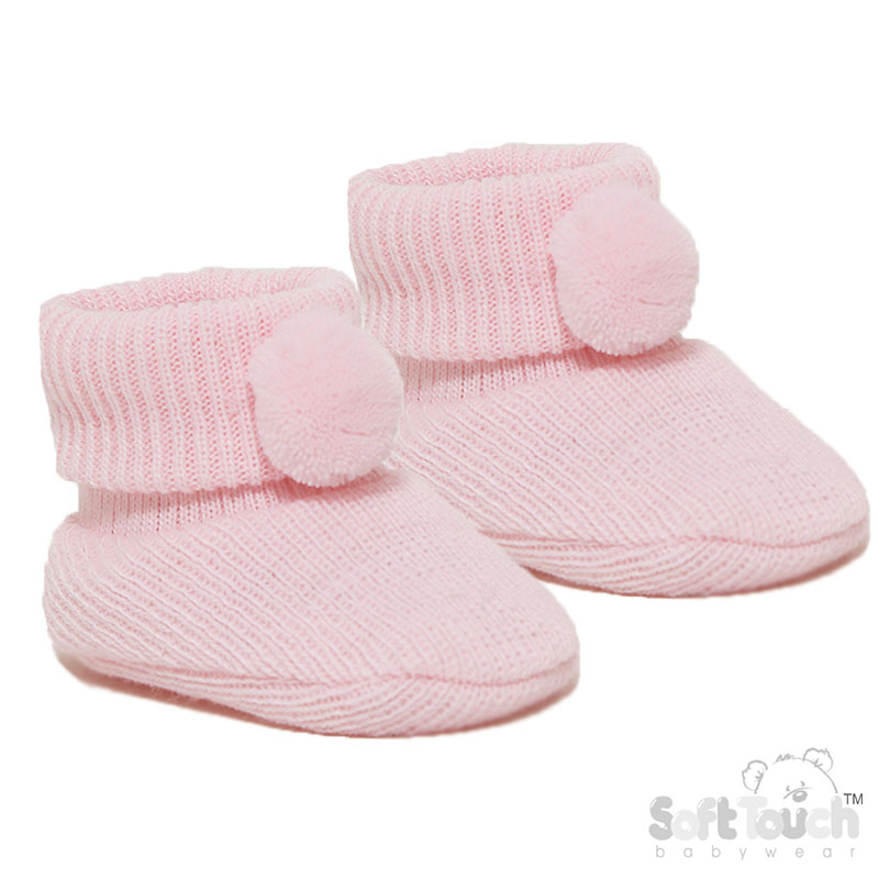 Pink Acyrlic Bootees W/Pom Pom No. S408-P