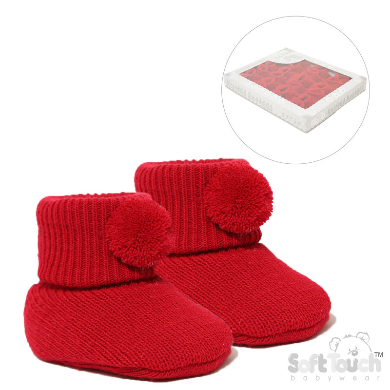 Red Acrylic Bootee W/Pom Pom No. S408-R