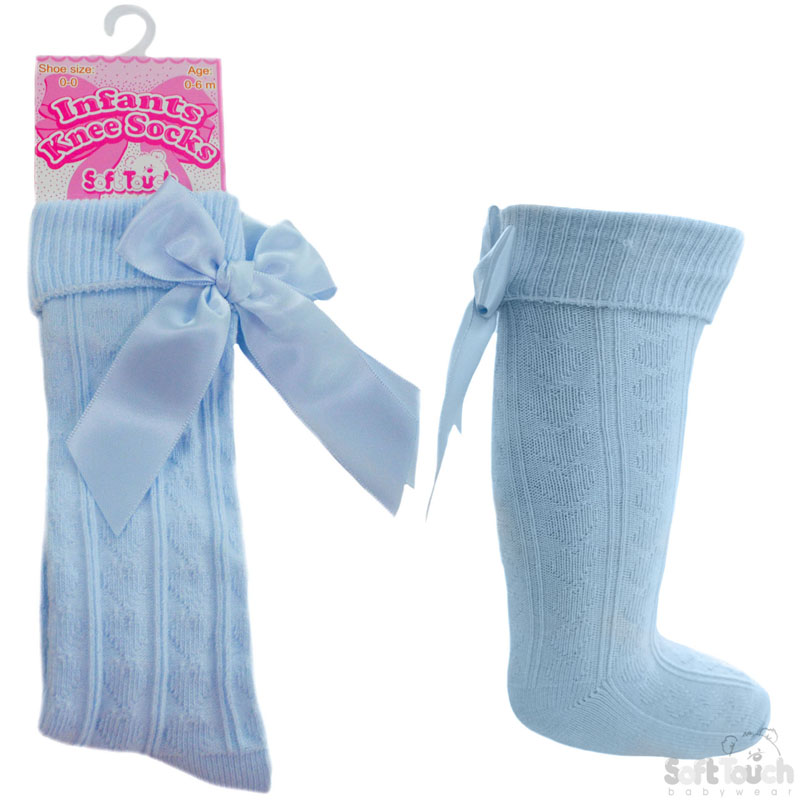 Blue Ribbed Knee Length Socks W/Bow No. S41-B