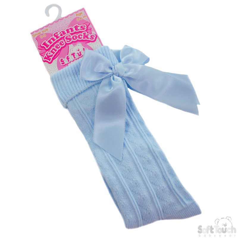 Blue Ribbed Knee Length Socks W/Bow No. S41-B