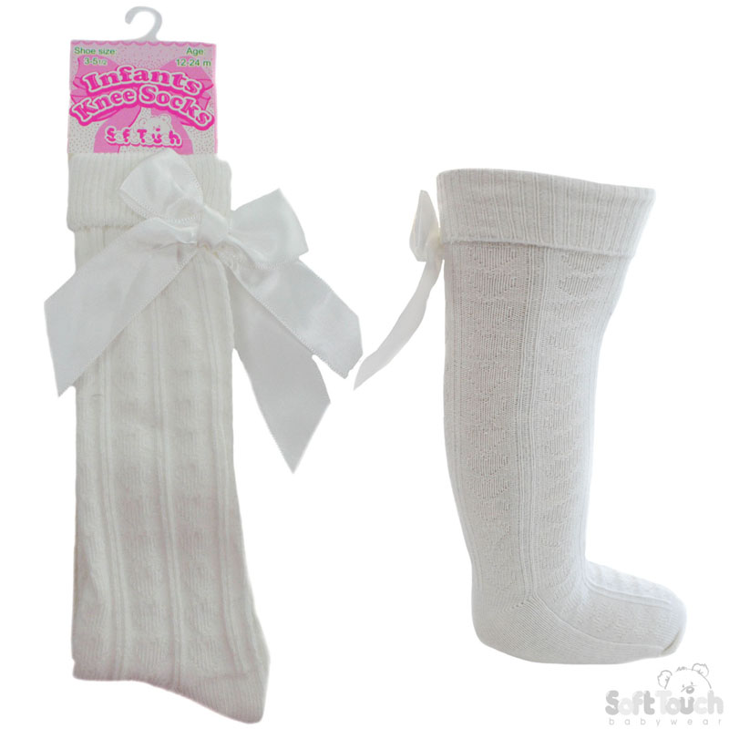 Cream Ribbed Knee Length Socks W/Bow No. S41-C