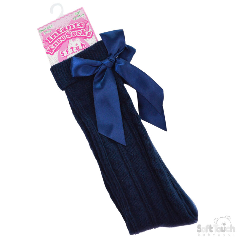 Navy Ribbed Knee Length Socks W/Bow No.S41-N