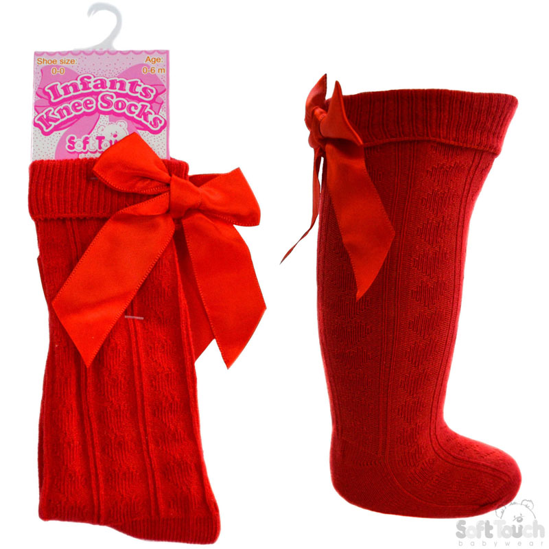 Red Ribbed Knee Length Socks W/Bow No. S41-R