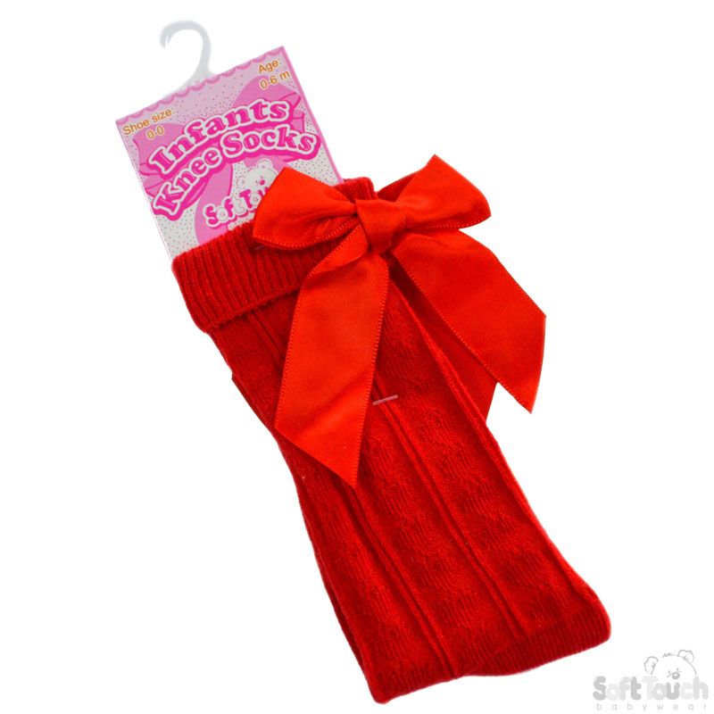 Red Ribbed Knee Length Socks W/Bow No. S41-R