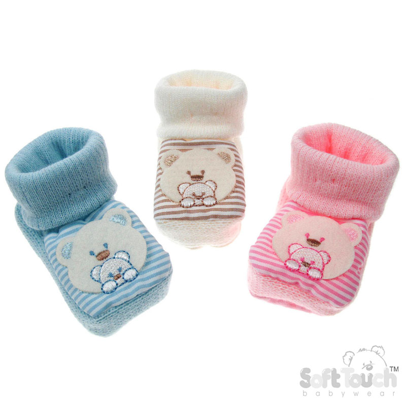 Acrylic Bootees - Bear Applique No.S418