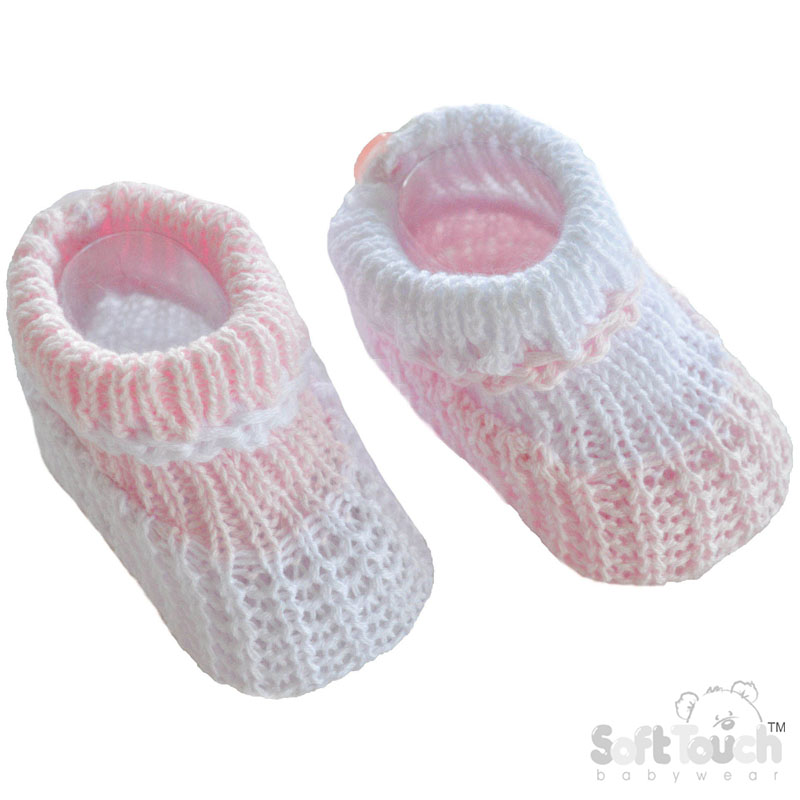 Pink/White Cotton Bootees No. S419