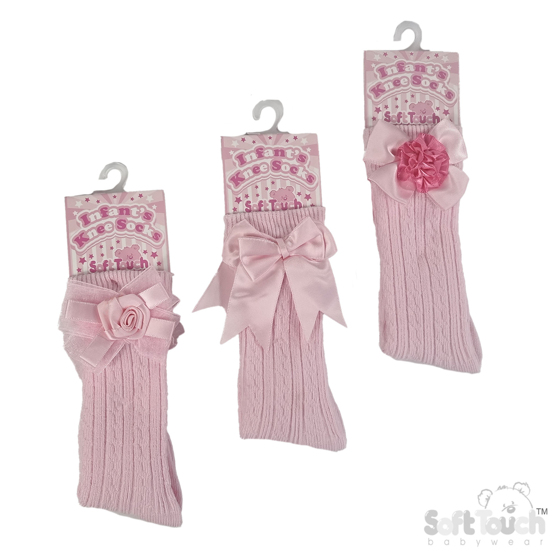 Pink Knee Length Socks W/Stitched Bow: S42-P