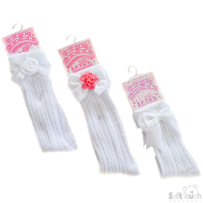 Ribbed Knee-Length Socks w/Stitched Bows: S42-W