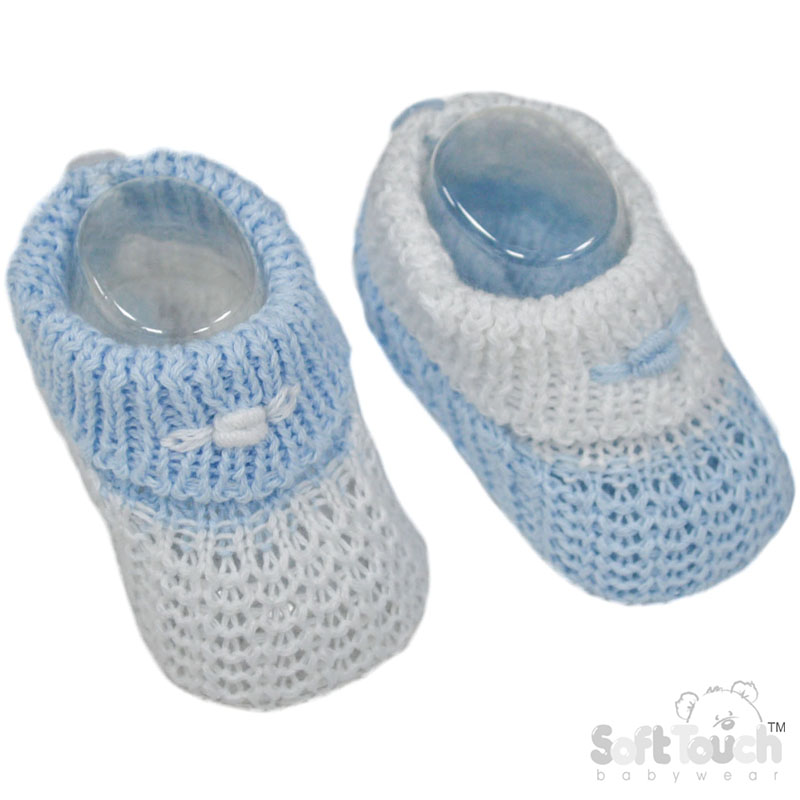 Blue/White Cotton Bootees No. S420
