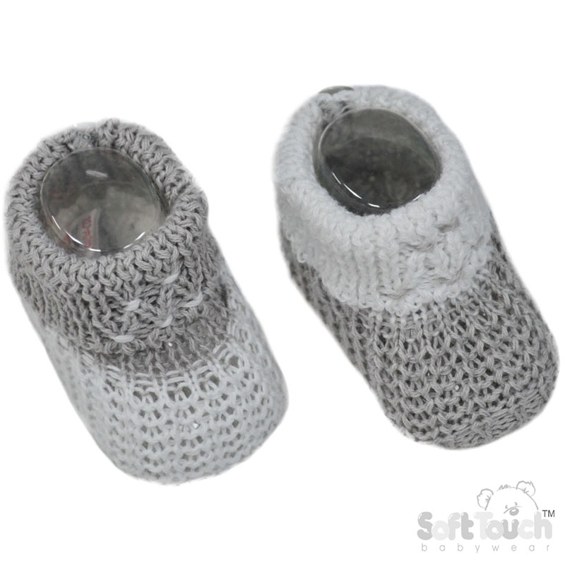 Grey/White Cotton Bootees No. S421
