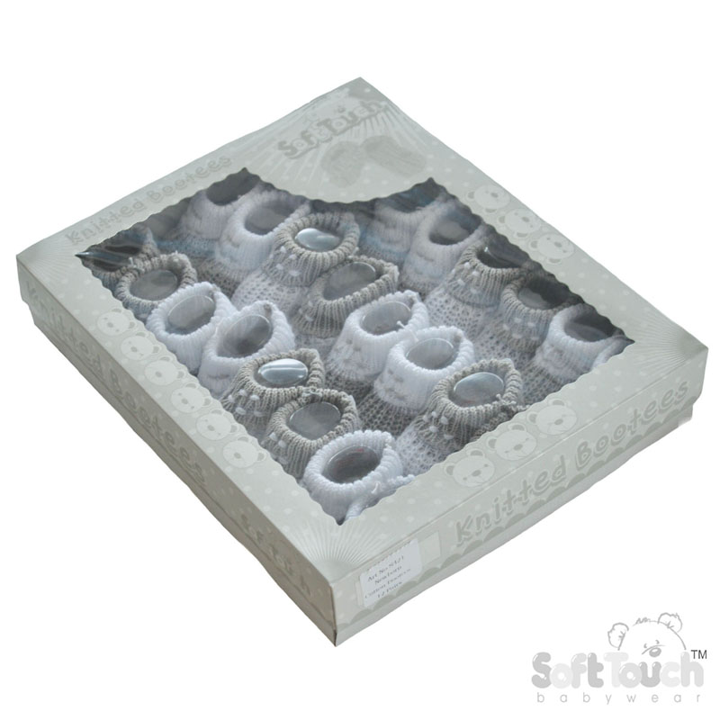 Grey/White Cotton Bootees No. S421