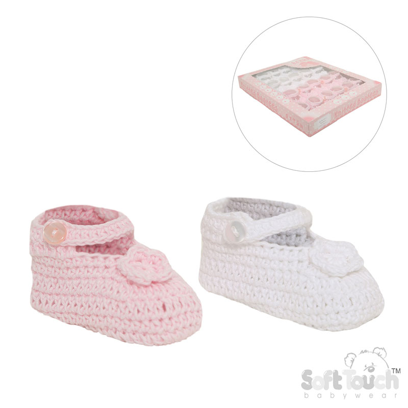 Pink & White Floral Cotton Bootees No. S422