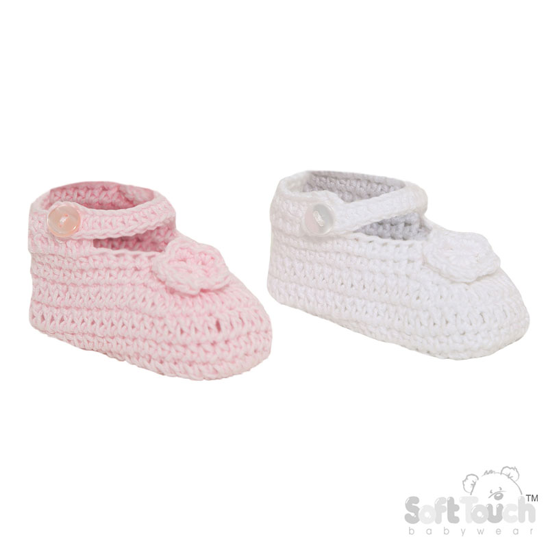 Pink & White Floral Cotton Bootees No. S422