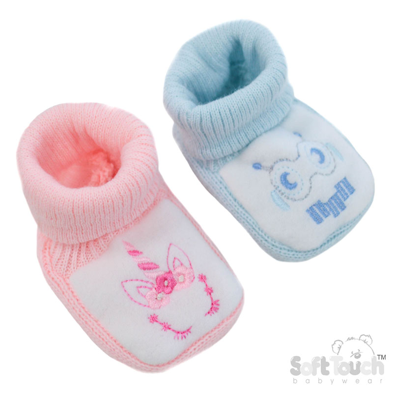 Pink Unicorn & Blue Monster Baby Bootees No. S426
